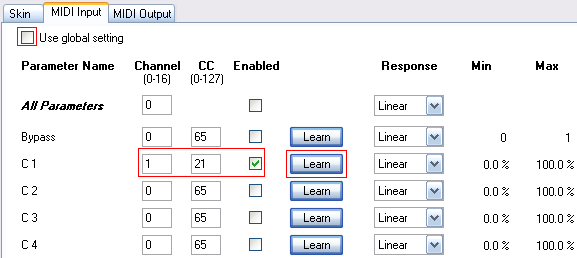 Step 03 - In the Input MIDI settings select the source controller and channel (or use the MIDI learn feature)